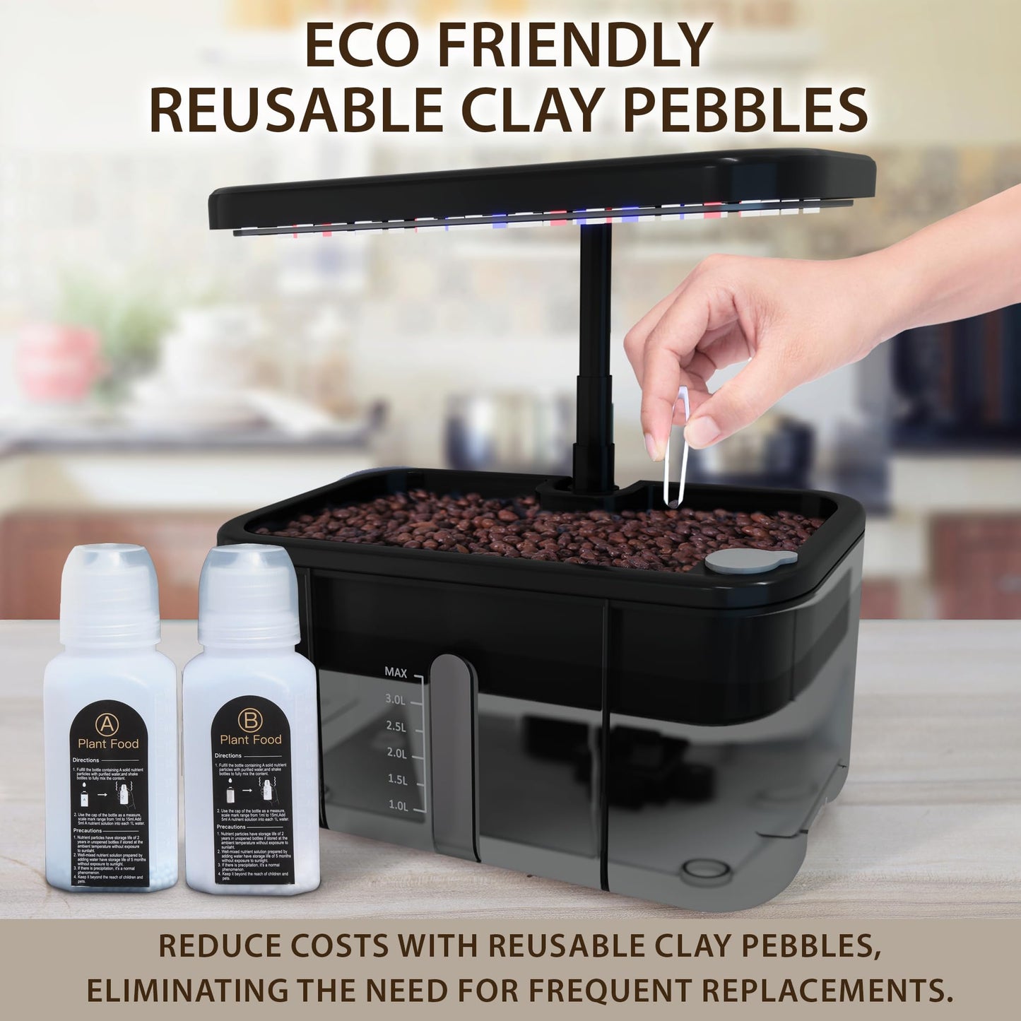 Clay Pebble Hydroponics Growing System Kit – Indoor Herb Garden with Smart LED Grow Light, Adjustable Height, and Complete Grow Kit – Nutrients Included for Cutting-Edge Indoor Gardening.