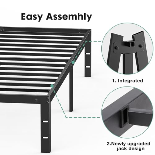 Sweetcrispy Queen Bed Frame - Heavy Duty Metal Platform Bed Frames Queen Size with Storage Space Under Frame, No Box Spring Needed, 14 Inches, Sturdy Steel Slat Support