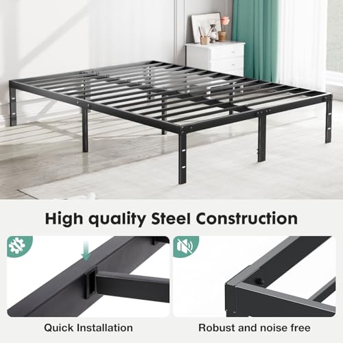 Sweetcrispy Queen Bed Frame - Heavy Duty Metal Platform Bed Frames Queen Size with Storage Space Under Frame, No Box Spring Needed, 14 Inches, Sturdy Steel Slat Support