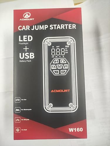 Acmount W160 Jump Starter with Air Compressor, 5000A Car Jump Starter 150PSI Tire Inflator, 12V Car Battery Jumper Pack for Up to 9.0 Gas/8.0L Diesel, Portable Air Pump with LCD Display & LED Light