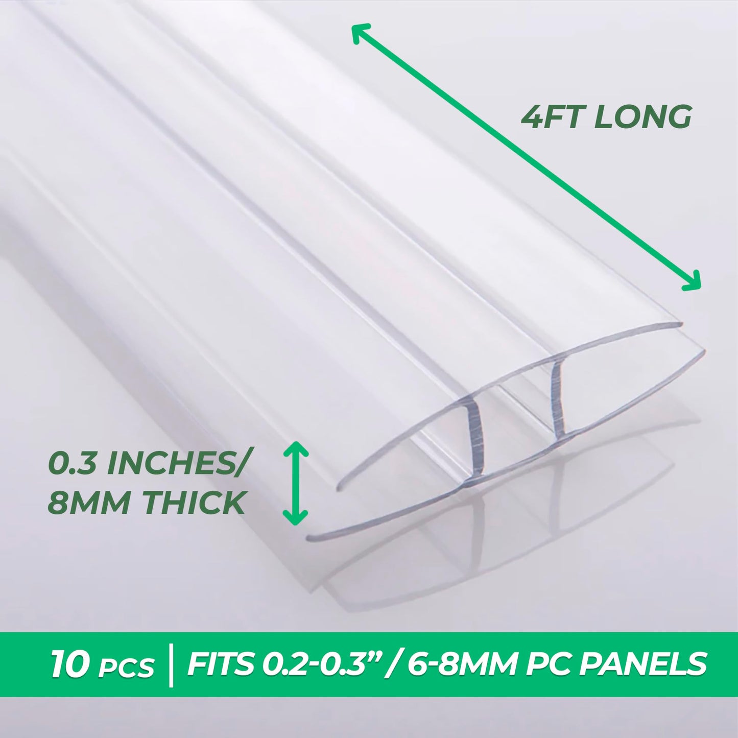 Greenhouses Polycarbonate Greenhouse Panels Connectors - Fit 6mm or 8mm Twin-Wall Polycarbonate Panels, Join 2 Pieces of Panels Together, 4-Foot Length, 10 Pieces (H Connectors 8mm-4ft)