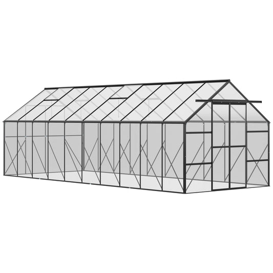 Outsunny 20' X 8' Polycarbonate Greenhouse with Aluminum Frame, Walk-in Garden Greenhouse Kit with Adjustable Roof Vent, Rain Gutter and Sliding Door for Backyard, Patio, Clear