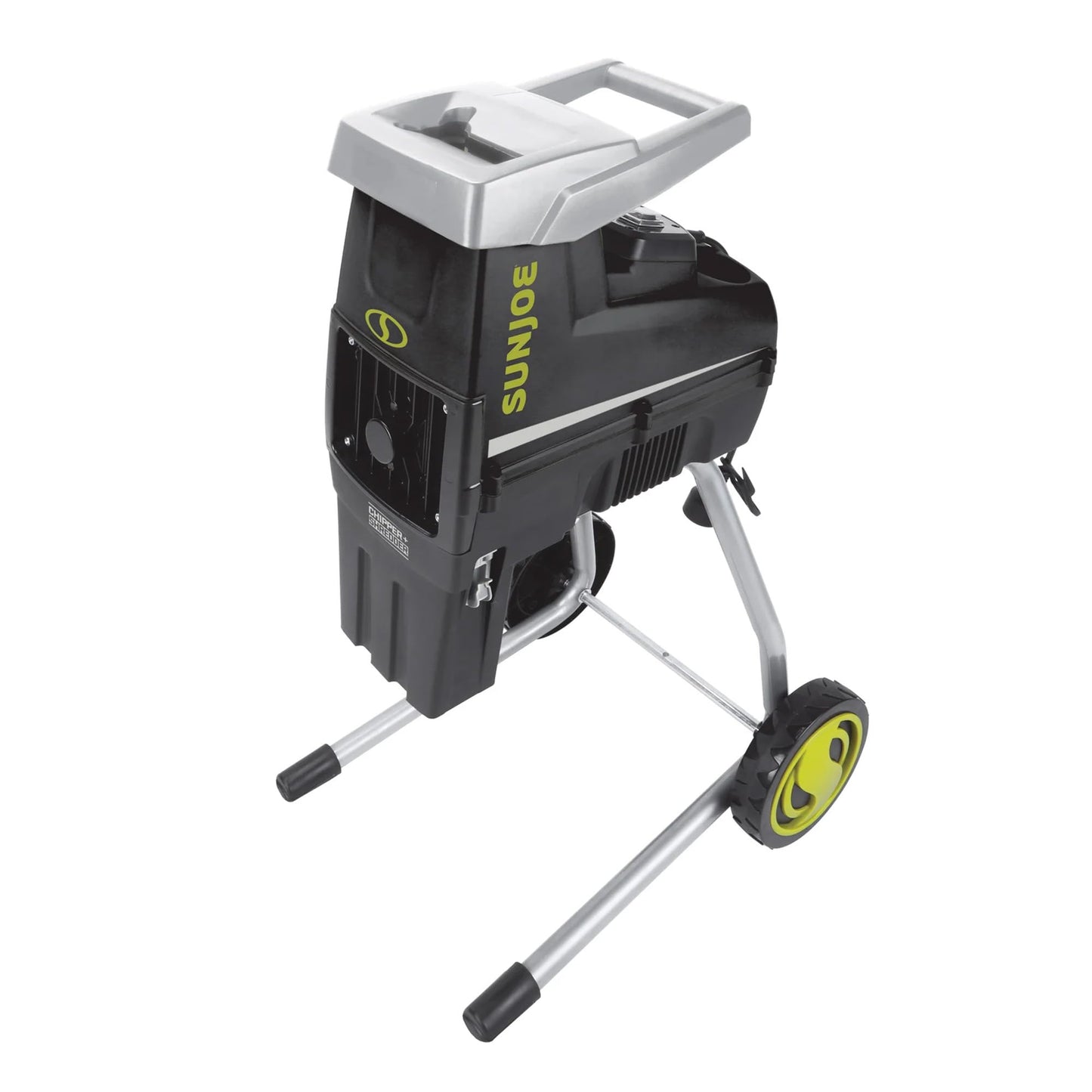Sun Joe CJ603E Corded Wood Chipper and Shredder with 15A Electric Motor, 1.7-Inch Cutting Diameter, Includes Safety Hopper, Feeding Paddle, and Collection Bag