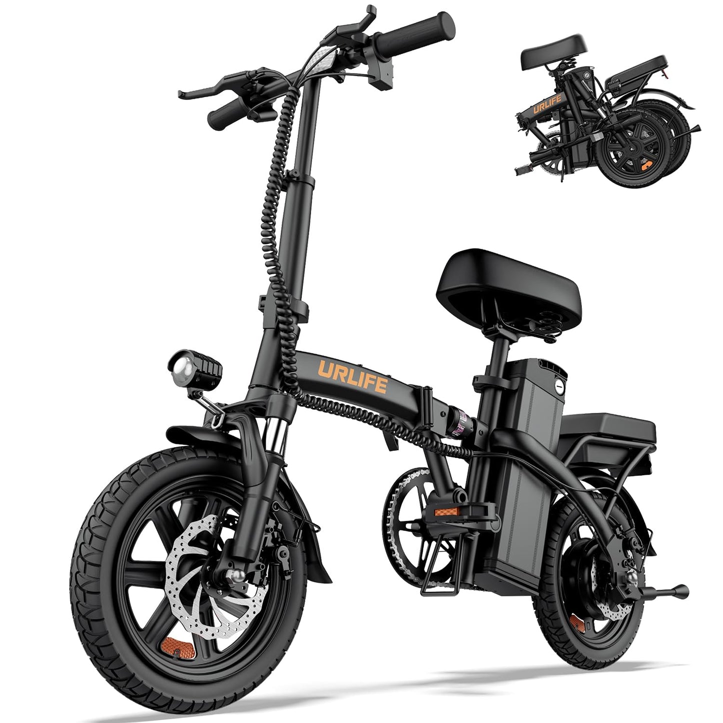 URLIFE Electric Bike for Adults, 14" Folding Electric Bike, 500W Peak Motor, 48V 375Wh Removable Battery, 15.5MPH, 40 Miles Long Range, E Bikes for Adults and Teens, UL 2849 Certification (Dark Black)