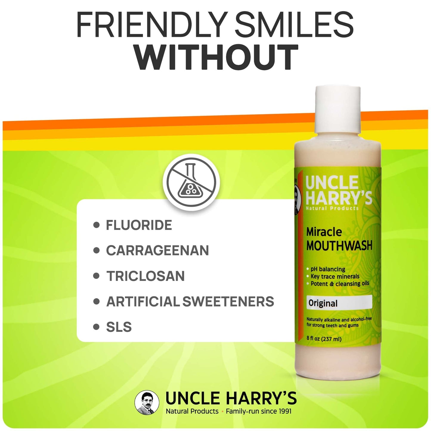 Uncle Harry's Natural Alkalizing Miracle Mouthwash | Adult & Kids Mouthwash for Bad Breath | pH Balanced Oral Care Mouth Wash & Mouth Rinse (8 fl oz)