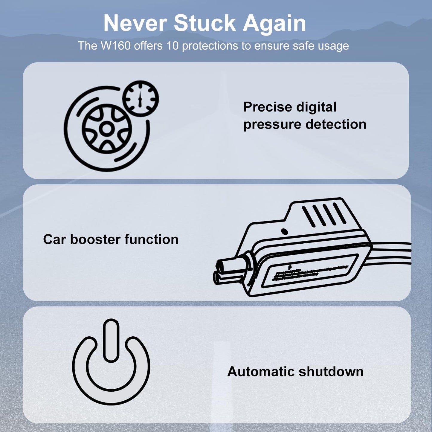 Acmount W160 Jump Starter with Air Compressor, 5000A Car Jump Starter 150PSI Tire Inflator, 12V Car Battery Jumper Pack for Up to 9.0 Gas/8.0L Diesel, Portable Air Pump with LCD Display & LED Light
