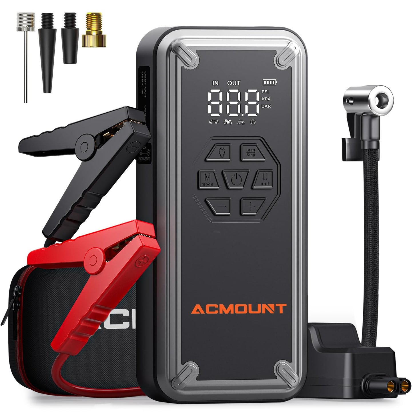 Acmount W160 Jump Starter with Air Compressor, 5000A Car Jump Starter 150PSI Tire Inflator, 12V Car Battery Jumper Pack for Up to 9.0 Gas/8.0L Diesel, Portable Air Pump with LCD Display & LED Light