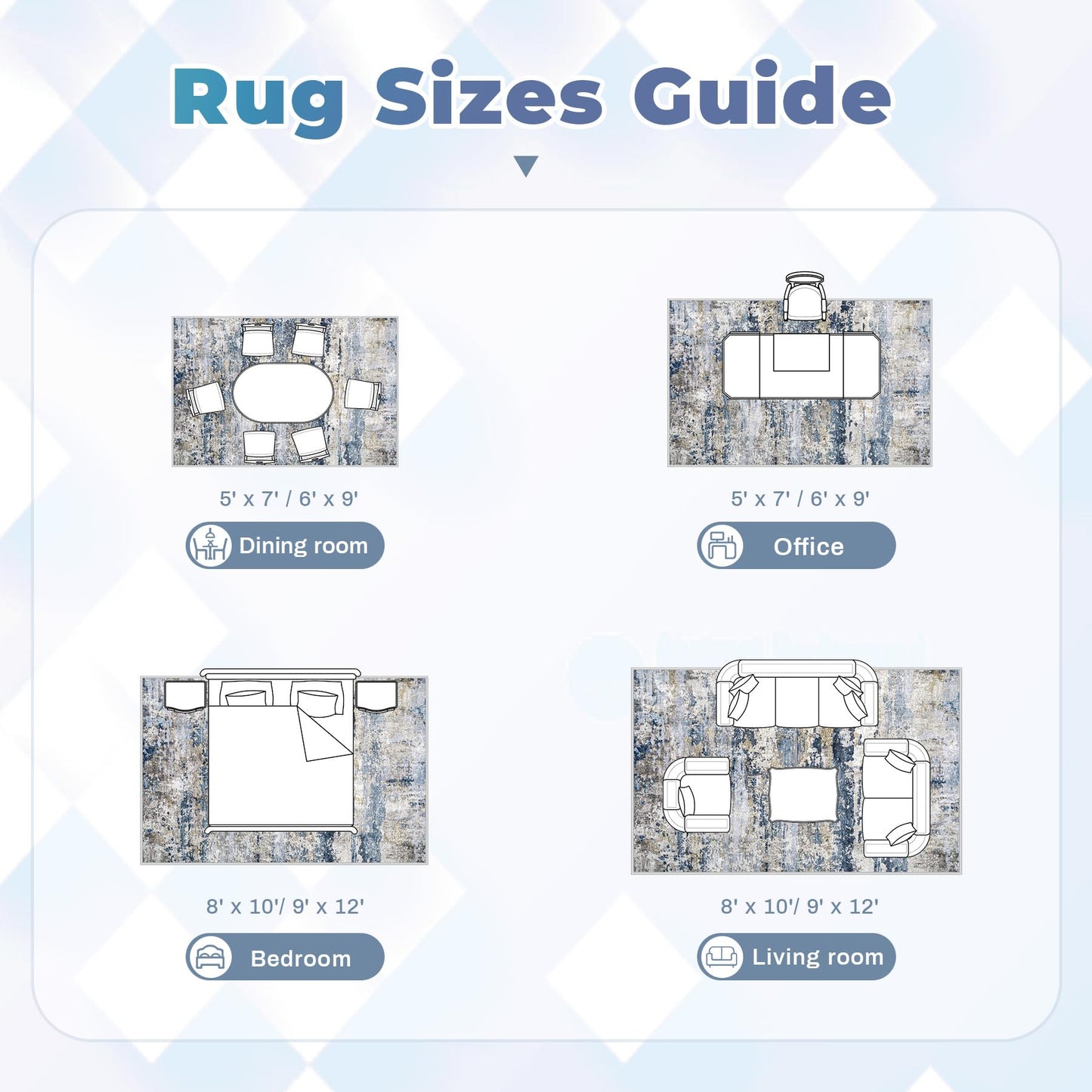 Area Rugs 8x10 for Living Room: Washable Rug Modern Abstract Neutral Soft Non-Slip Low-Pile Indoor Large Carpet for Bedroom Dining Room Playroom Home Office (Blue Grey Brown, 8'x10')