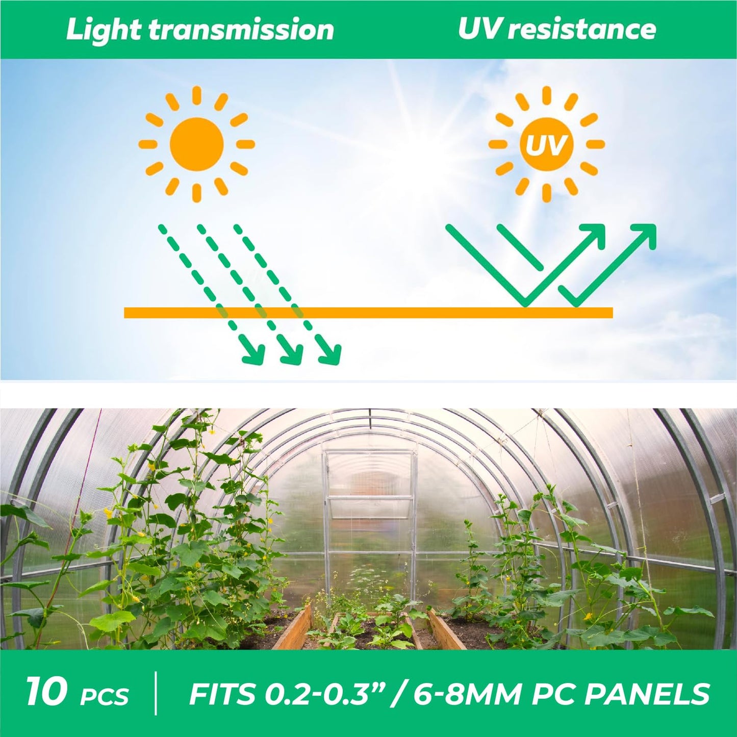 Greenhouses Polycarbonate Greenhouse Panels Connectors - Fit 6mm or 8mm Twin-Wall Polycarbonate Panels, Join 2 Pieces of Panels Together, 4-Foot Length, 10 Pieces (H Connectors 8mm-4ft)