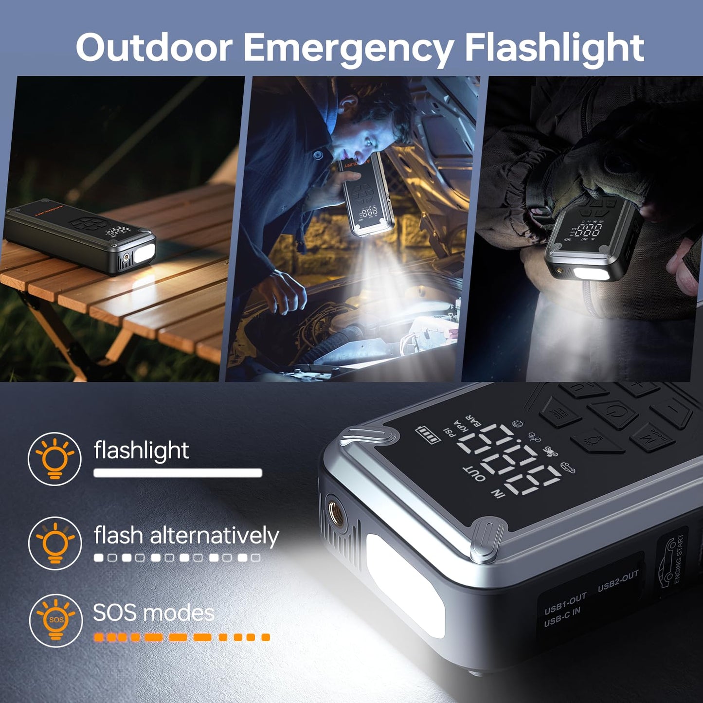 Acmount W160 Jump Starter with Air Compressor, 5000A Car Jump Starter 150PSI Tire Inflator, 12V Car Battery Jumper Pack for Up to 9.0 Gas/8.0L Diesel, Portable Air Pump with LCD Display & LED Light