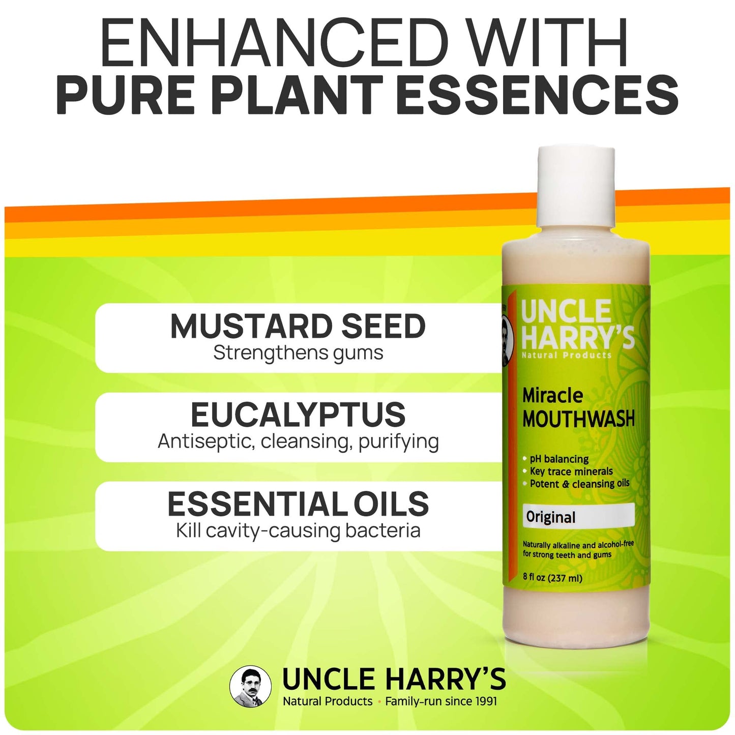 Uncle Harry's Natural Alkalizing Miracle Mouthwash | Adult & Kids Mouthwash for Bad Breath | pH Balanced Oral Care Mouth Wash & Mouth Rinse (8 fl oz)