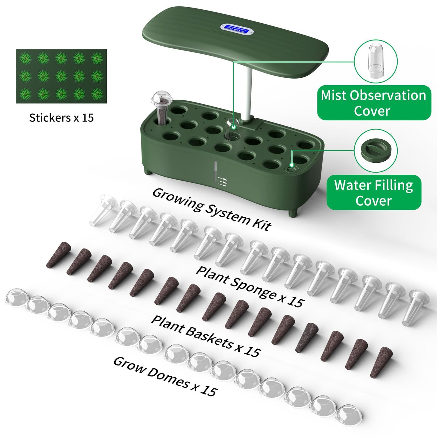 Hydroponics Growing System Kit Indoor: Aeroponics Herb Garden Kit 15 Pods, 3 Grow Modes, 24H Timer Hydroponic Gardening System, Quiet Smart Water Pump Hydroponic Planter For Home Kitchen Office
