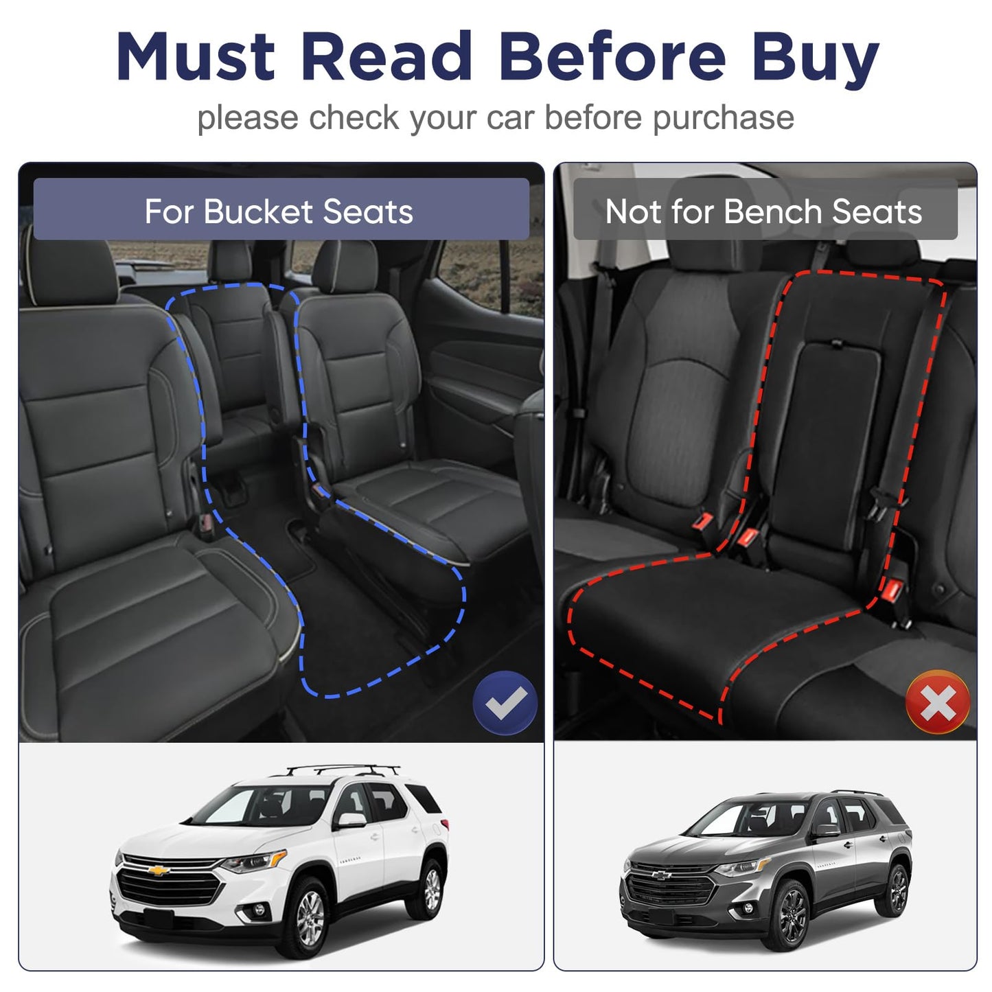 for 2018-2023 Chevy Traverse Floor Mats & Cargo Liner only for 7 Seats, for 2018 2019 2020 2021 2022 2023 Chevy Traverse Accessories All Weather Bucket Seats (Fit 2024 Traverse Limited)