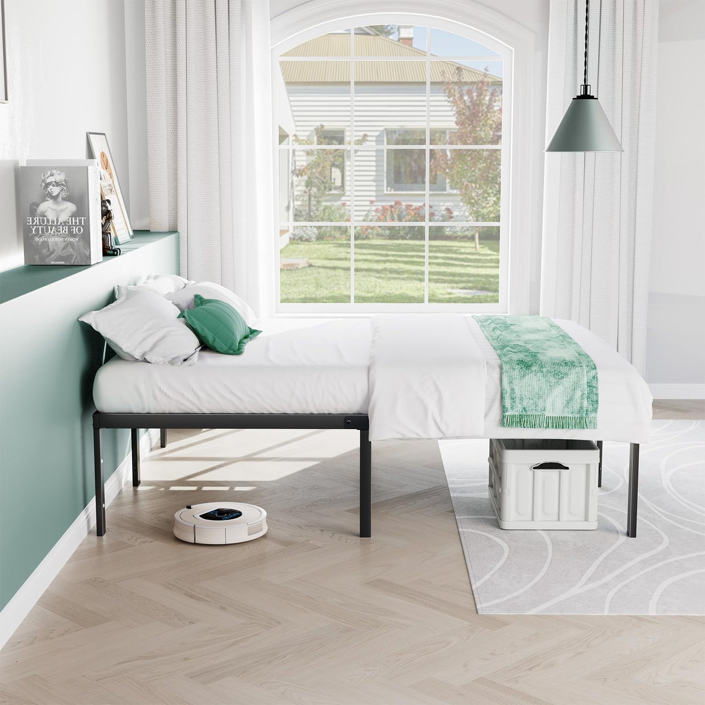 Sweetcrispy Queen Bed Frame - Heavy Duty Metal Platform Bed Frames Queen Size with Storage Space Under Frame, No Box Spring Needed, 14 Inches, Sturdy Steel Slat Support