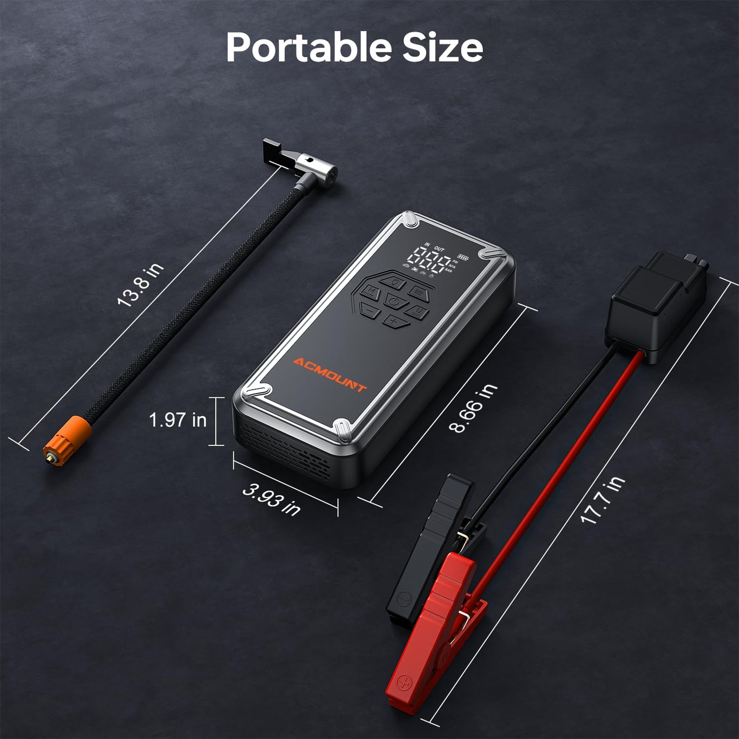 Acmount W160 Jump Starter with Air Compressor, 5000A Car Jump Starter 150PSI Tire Inflator, 12V Car Battery Jumper Pack for Up to 9.0 Gas/8.0L Diesel, Portable Air Pump with LCD Display & LED Light