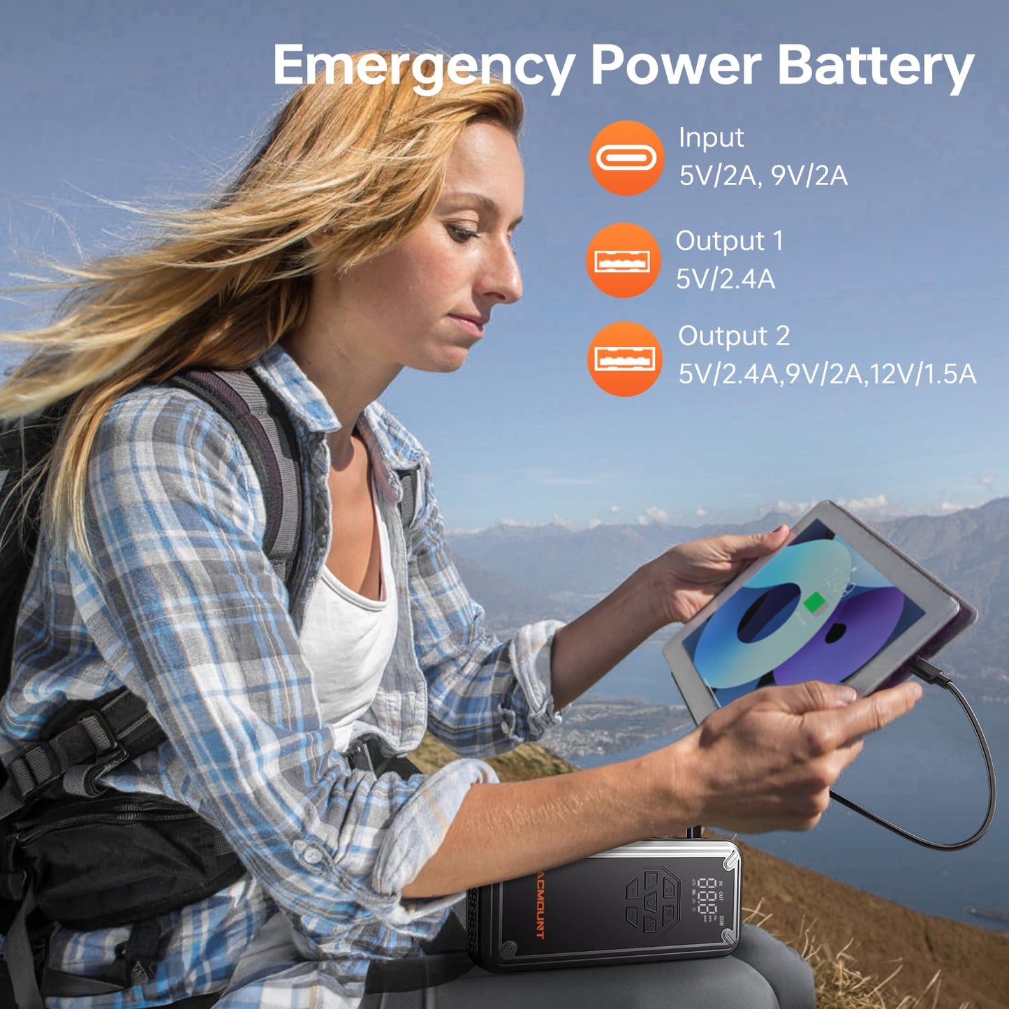 Acmount W160 Jump Starter with Air Compressor, 5000A Car Jump Starter 150PSI Tire Inflator, 12V Car Battery Jumper Pack for Up to 9.0 Gas/8.0L Diesel, Portable Air Pump with LCD Display & LED Light