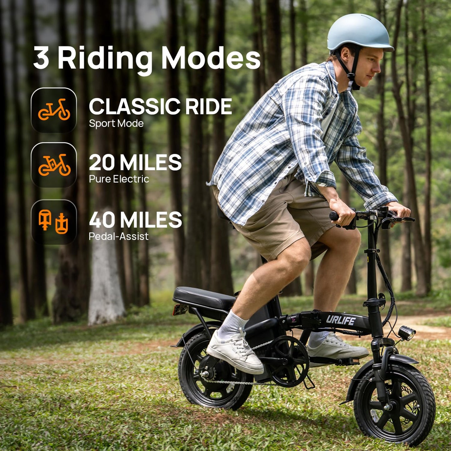 URLIFE Electric Bike for Adults, 14" Folding Electric Bike, 500W Peak Motor, 48V 375Wh Removable Battery, 15.5MPH, 40 Miles Long Range, E Bikes for Adults and Teens, UL 2849 Certification (Dark Black)