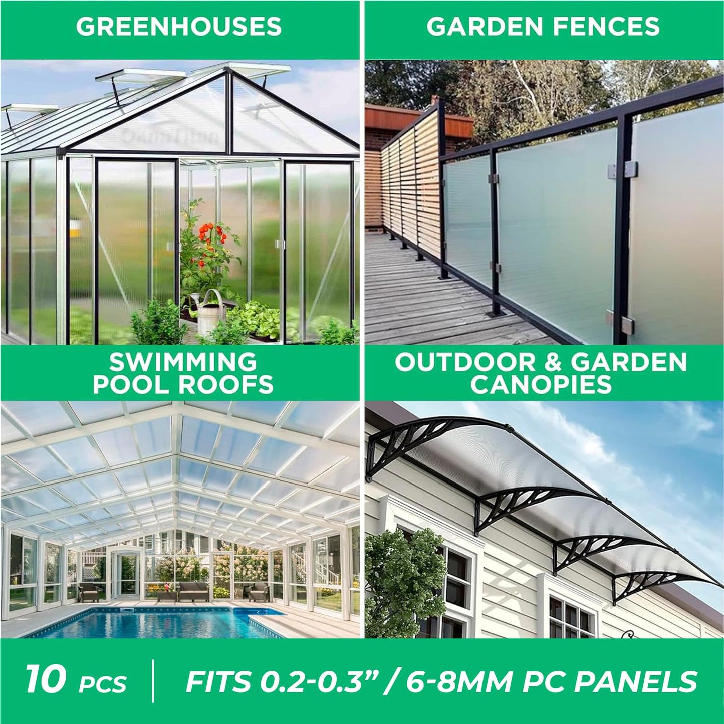 Greenhouses Polycarbonate Greenhouse Panels Connectors - Fit 6mm or 8mm Twin-Wall Polycarbonate Panels, Join 2 Pieces of Panels Together, 4-Foot Length, 10 Pieces (H Connectors 8mm-4ft)