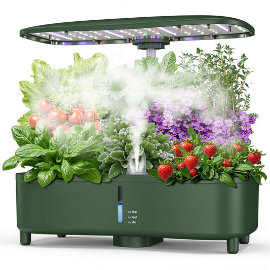 URBZUE Hydroponics Growing System Kit Indoor, Aeroponics Herb Garden Kit 15 Pods, 3 Grow Modes, 24H Timer Gardening System, Quiet Smart Water Pump Hydroponic Planter Summer/Winter Use (Dark Green)