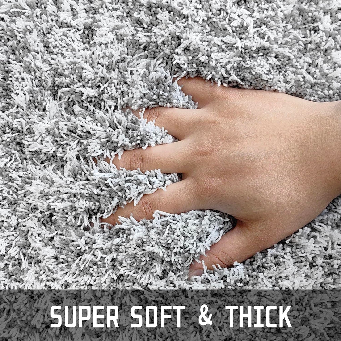 Yimobra Bathroom Rugs Non Slip Washable 24x17, Ultra Soft and Water Absorbent Bath Mats, Plush Fluffy Shower Mat Outside, Microfiber Thick Matts for Bathroom Floor/Sink, Light Gray and White