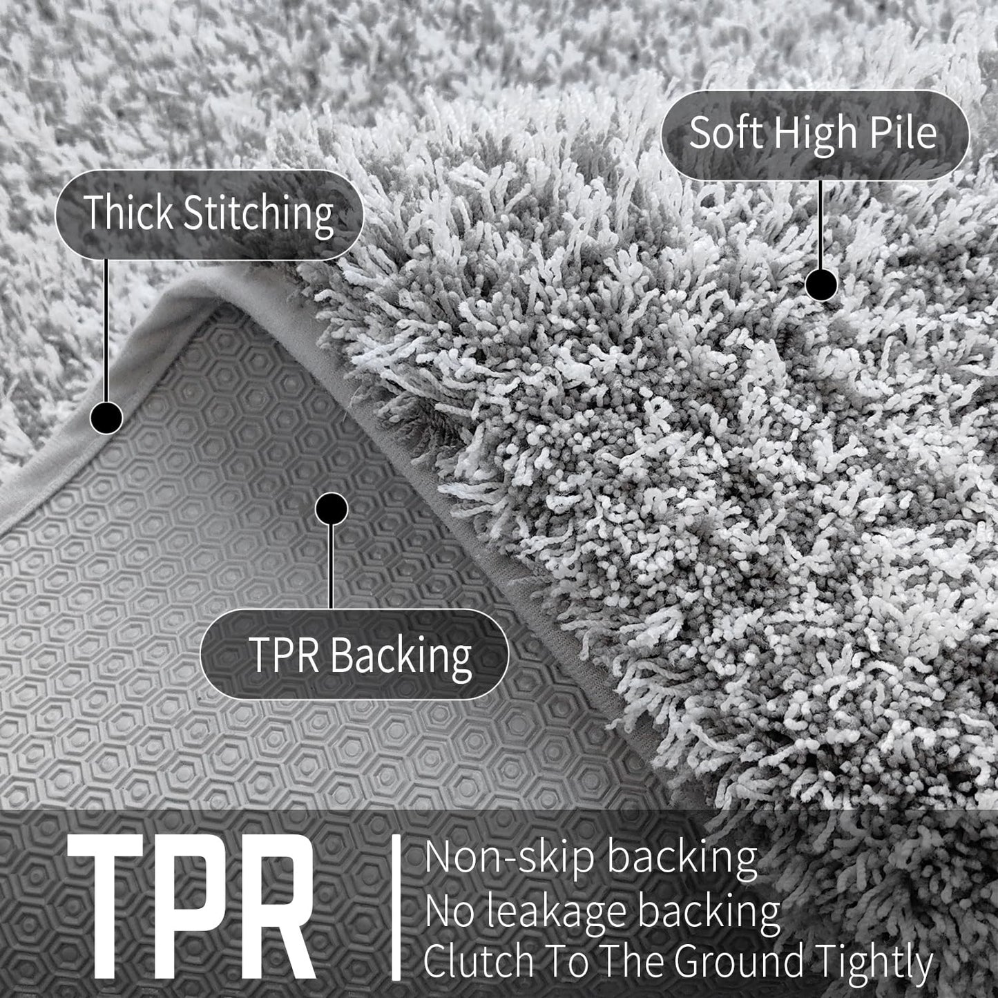 Yimobra Bathroom Rugs Non Slip Washable 24x17, Ultra Soft and Water Absorbent Bath Mats, Plush Fluffy Shower Mat Outside, Microfiber Thick Matts for Bathroom Floor/Sink, Light Gray and White