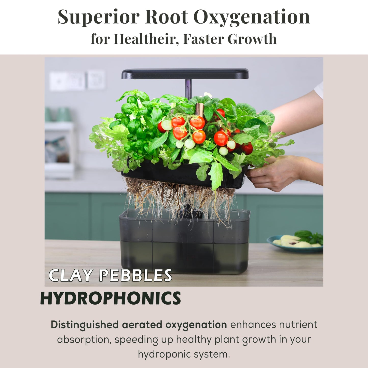 Clay Pebble Hydroponics Growing System Kit – Indoor Herb Garden with Smart LED Grow Light, Adjustable Height, and Complete Grow Kit – Nutrients Included for Cutting-Edge Indoor Gardening.