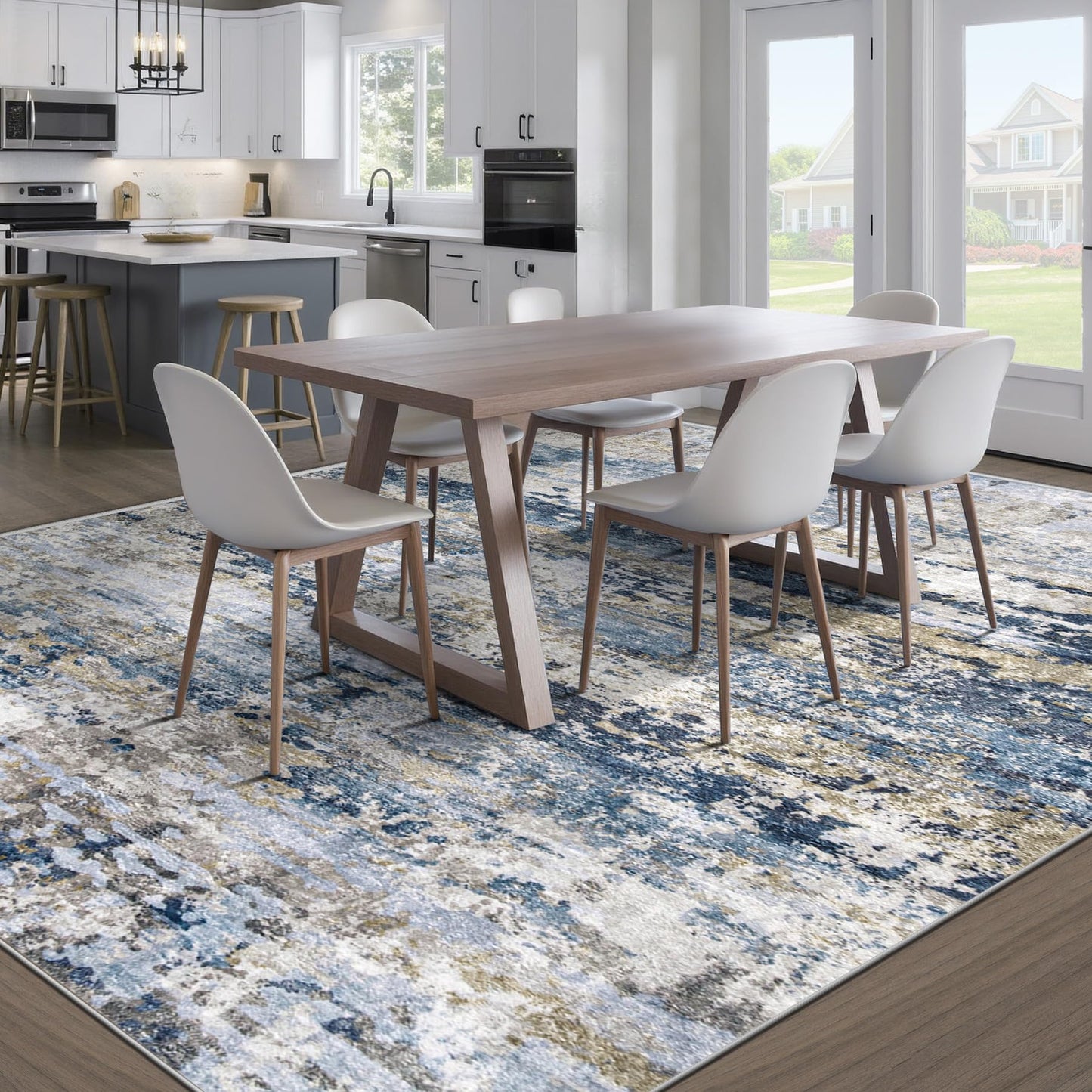 Area Rugs 8x10 for Living Room: Washable Rug Modern Abstract Neutral Soft Non-Slip Low-Pile Indoor Large Carpet for Bedroom Dining Room Playroom Home Office (Blue Grey Brown, 8'x10')