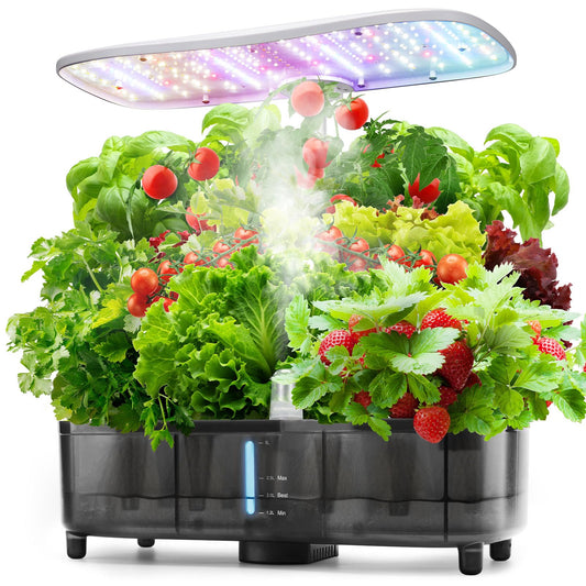 Kingsyard Smart Hydroponics LED, 48W Indoor Garden Grow System, Visible 5L Tank Quiet Pump Auto Timer Kit 15 Pods Herb Seed Starter for Veggies & Salad Greens Plants