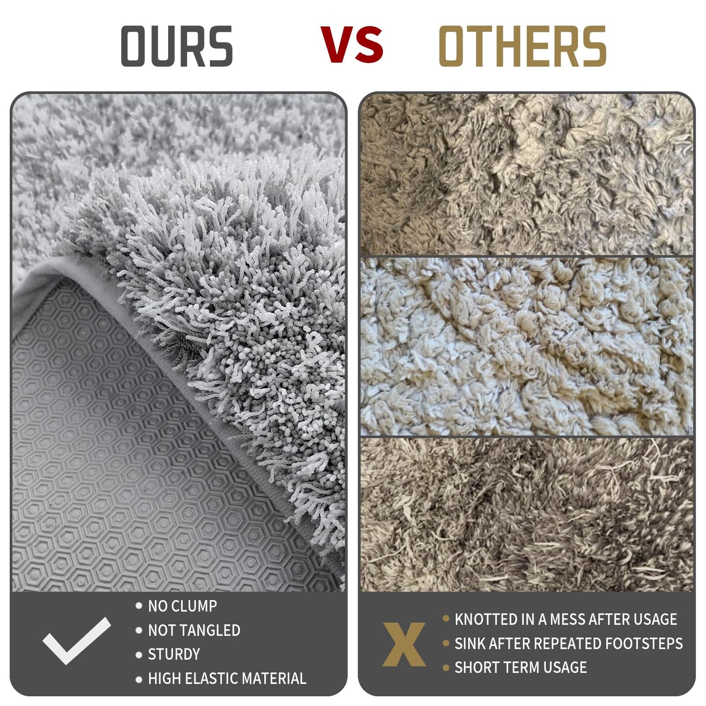 Yimobra Bathroom Rugs Non Slip Washable 24x17, Ultra Soft and Water Absorbent Bath Mats, Plush Fluffy Shower Mat Outside, Microfiber Thick Matts for Bathroom Floor/Sink, Light Gray and White