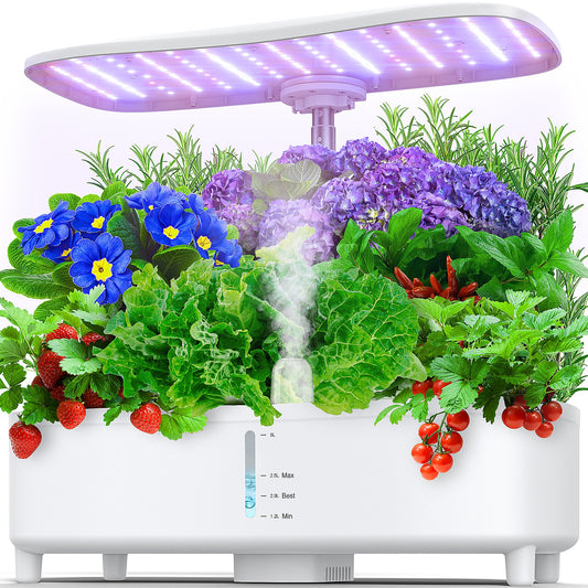 Hydroponics Growing System Kit 15 Pods Misting Herb Garden Indoor Garden Indoor Gardening System 5L Water Capacity 48W Grow Light Gardening Gifts for Women House Warming Gifts New Home (White)